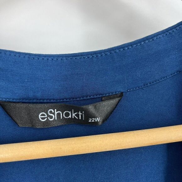 Eshakti Dress Size 22W Womens Blue Ruffle A Line Boho Stretch Knit Pockets - Picture 3 of 9